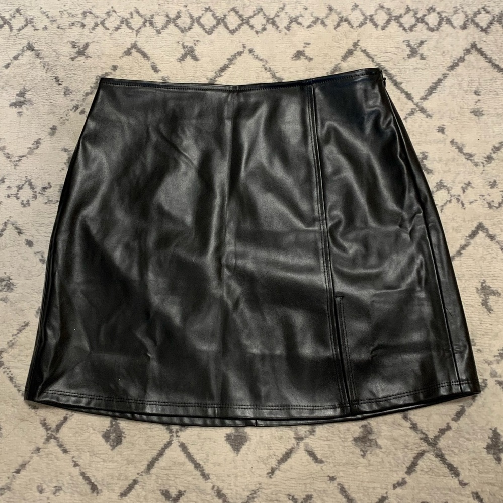 NWT black leather skirt with slit